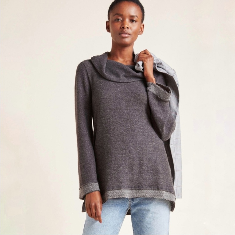 Anthropologie Maeve Risa Hacci Cowl Neck Tunic Sweater Top Gray Size Small